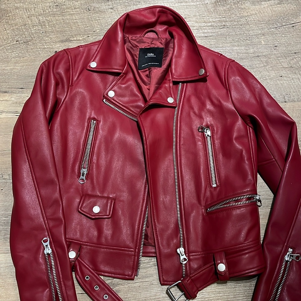 Zara Burgundy faux leather jacket